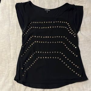 Jeweled black and gold express top